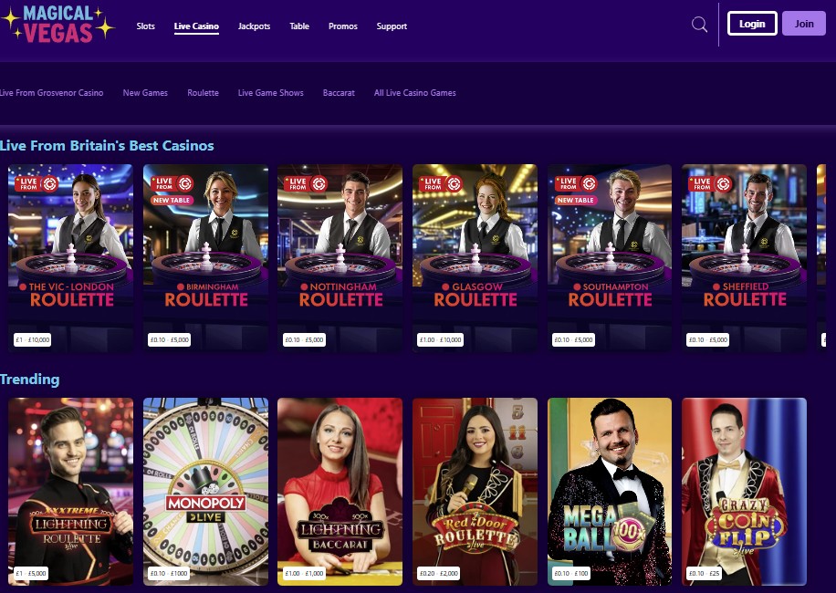 Magical Vegas Live Casino Tables