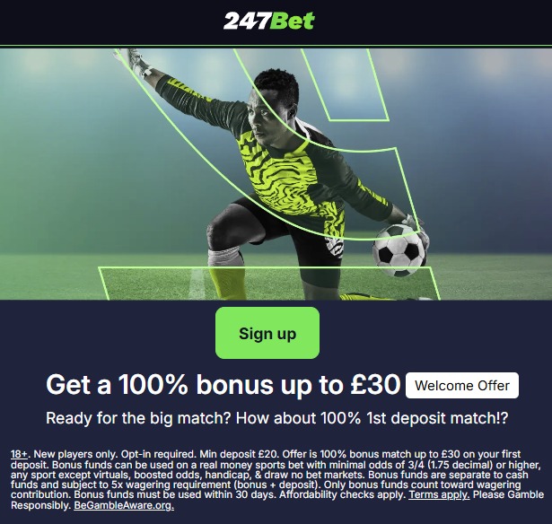 247 bet UK free bet bonus